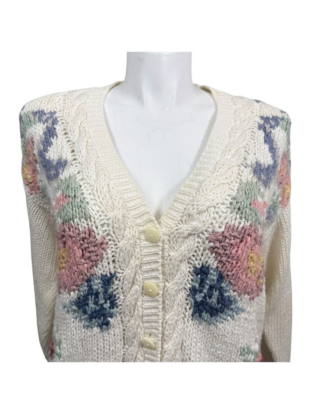 Vintage Needles & Yarn Floral Knit Cardigan Sweater Size Medium - Picture 2 of 9